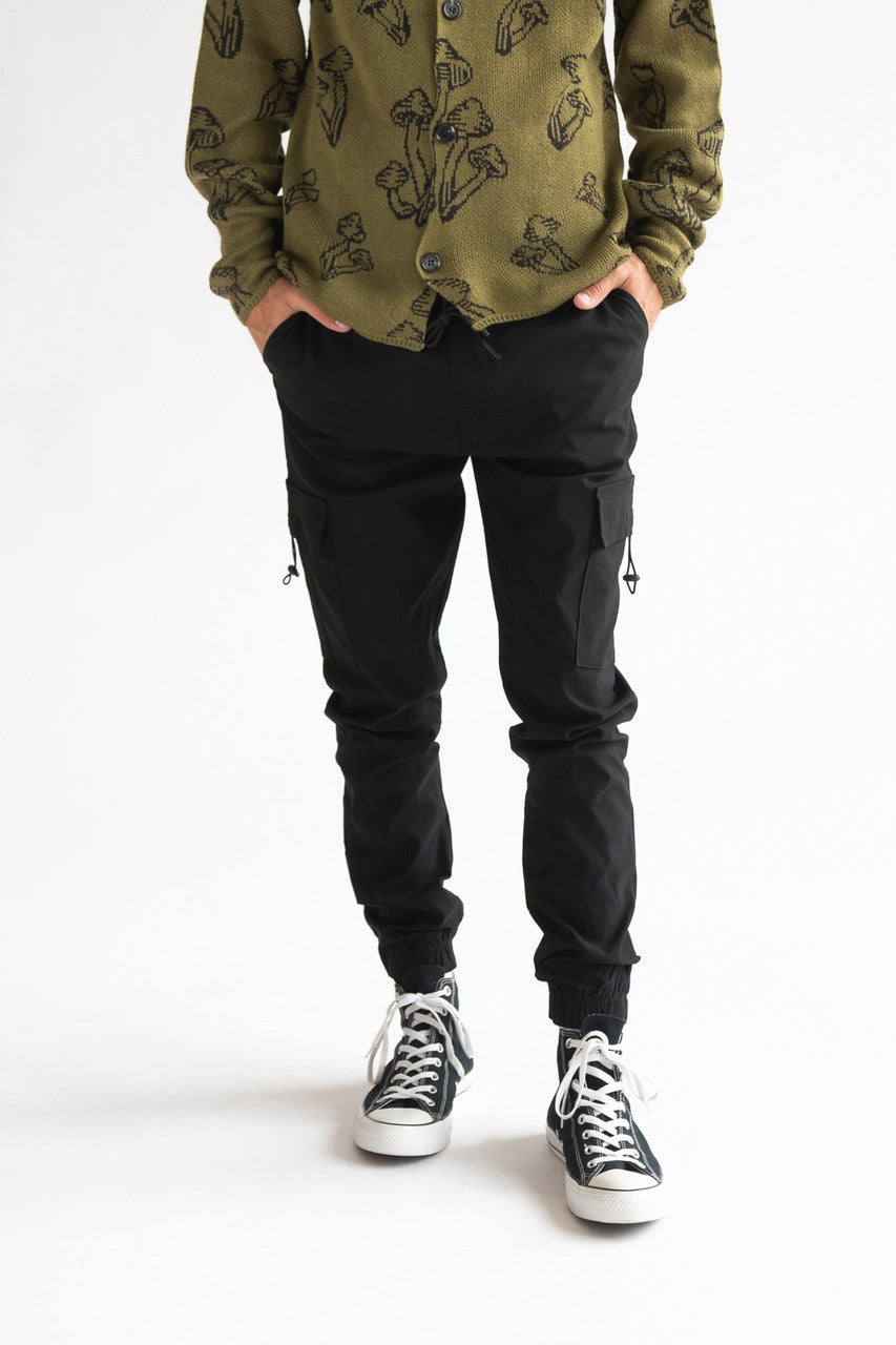 Black Twill Cargo Joggers