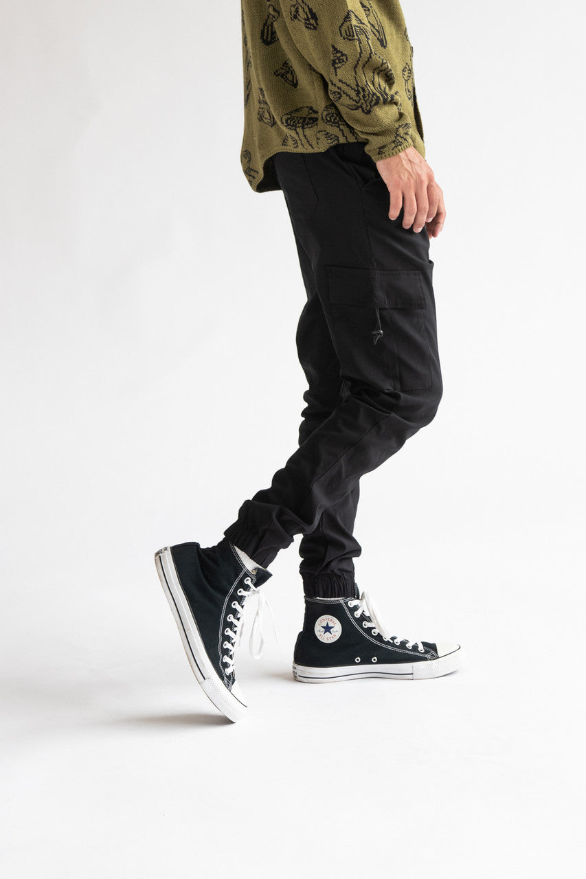 Black Twill Cargo Joggers