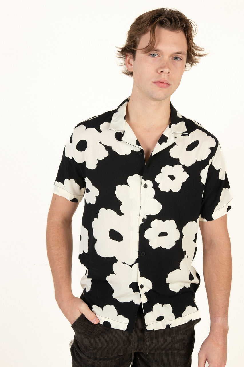 Black & White Poppy Button Up Shirt