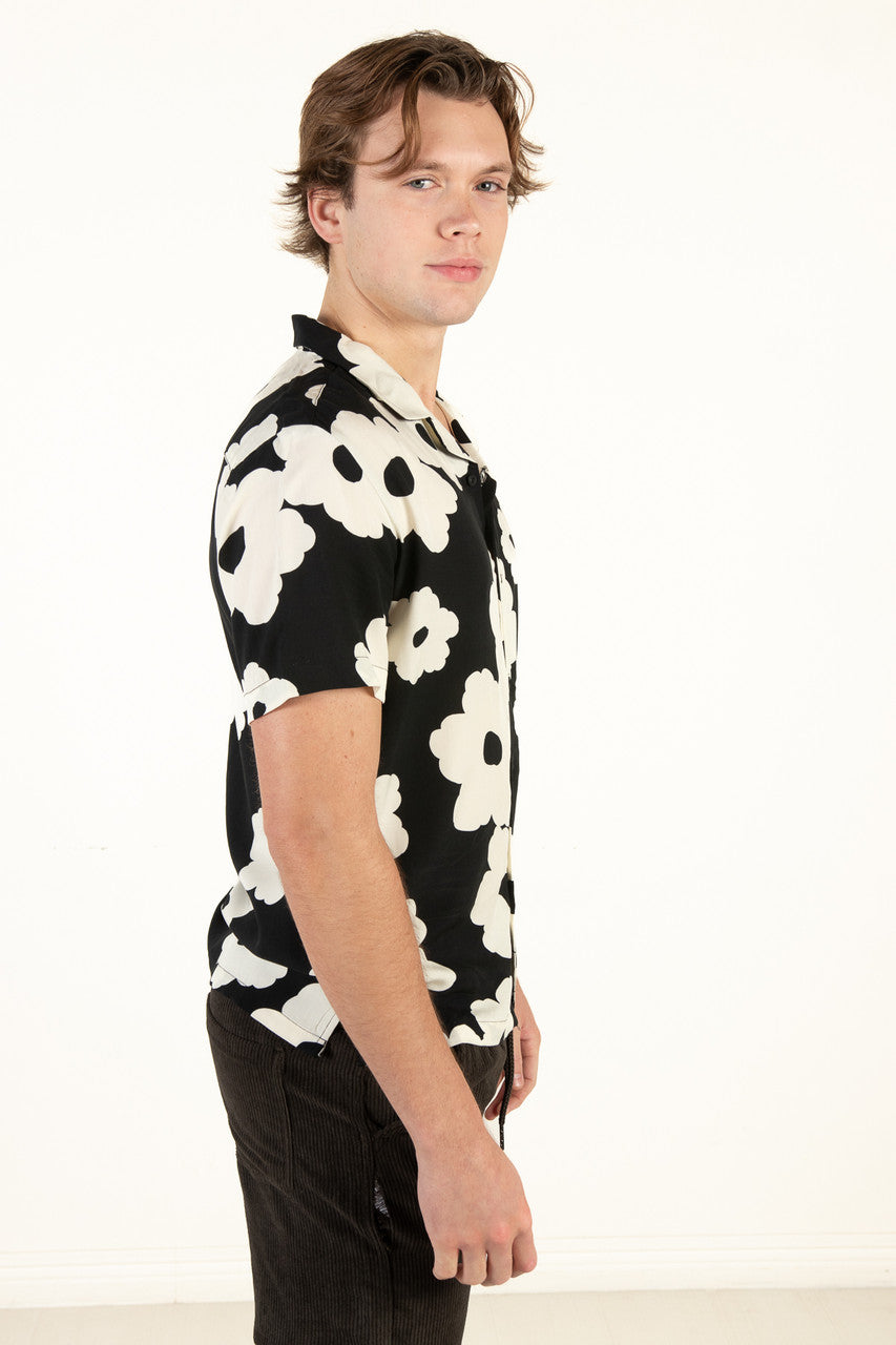 Black & White Poppy Button Up Shirt