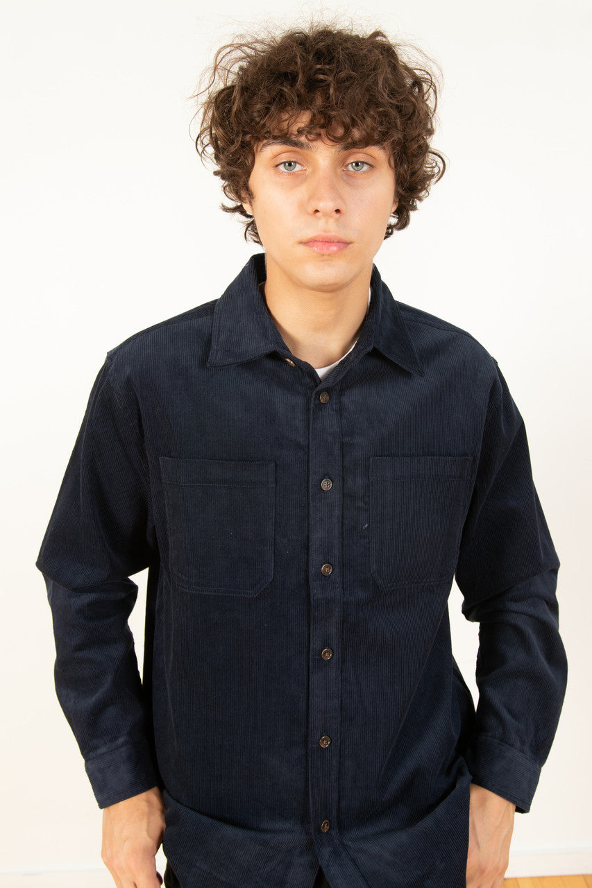 Navy Corduroy Button Down Shirt