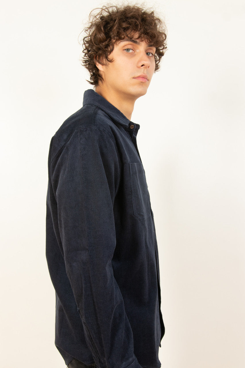 Navy Corduroy Button Down Shirt