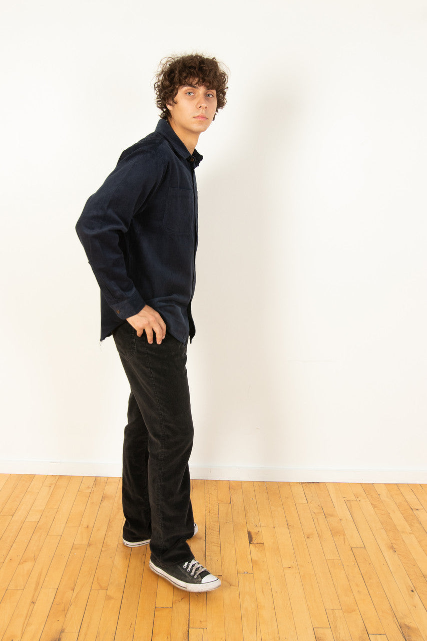 Navy Corduroy Button Down Shirt