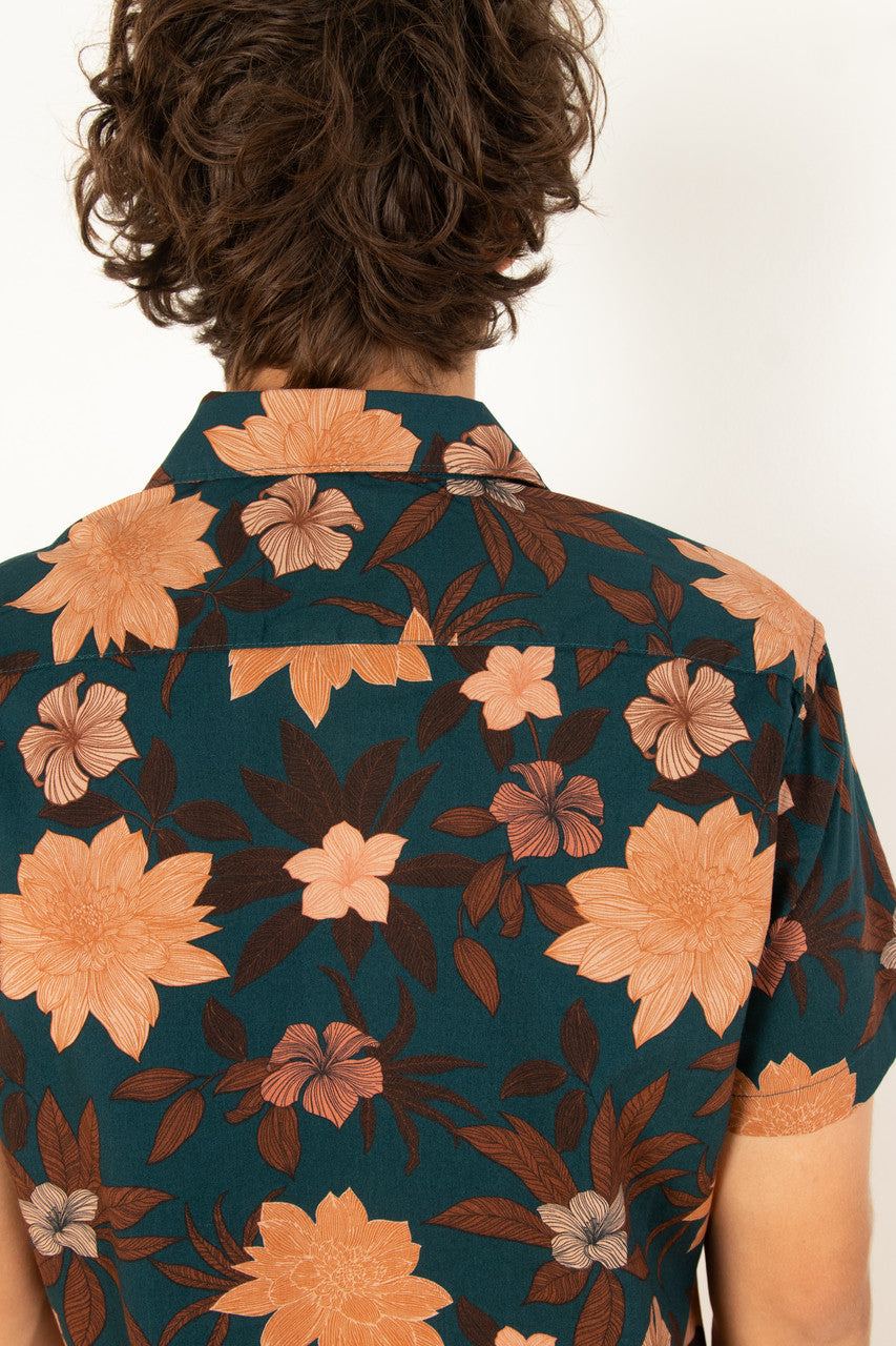 Dark Teal Floral Woven Shirt