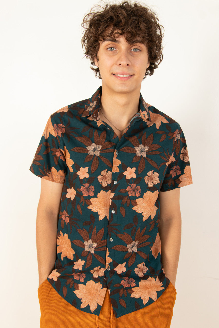 Dark Teal Floral Woven Shirt