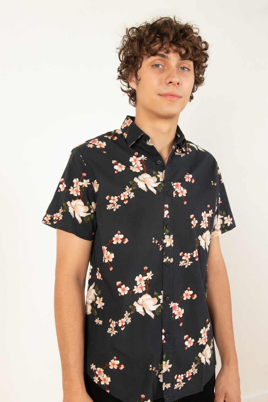 Black Floral Woven Shirt