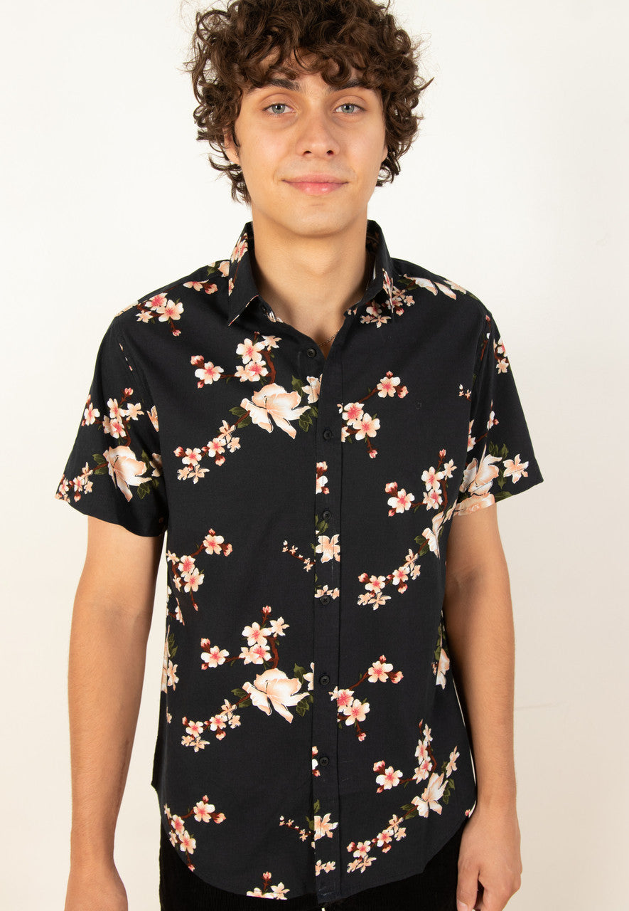 Black Floral Woven Shirt