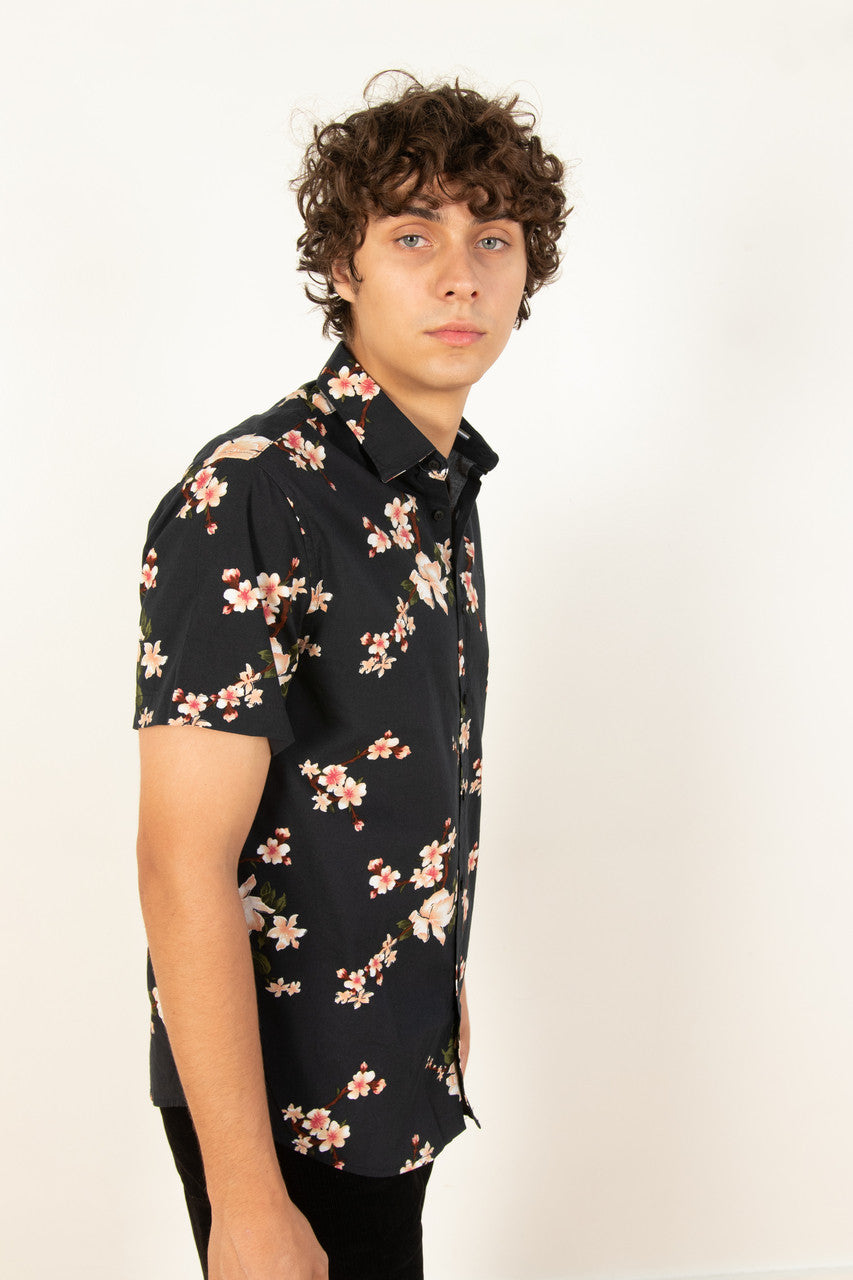 Black Floral Woven Shirt