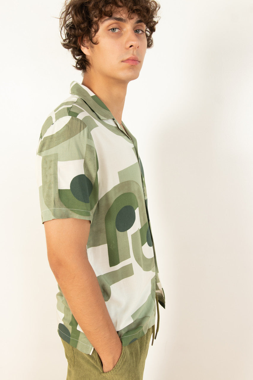 Green Geometric Woven Shirt