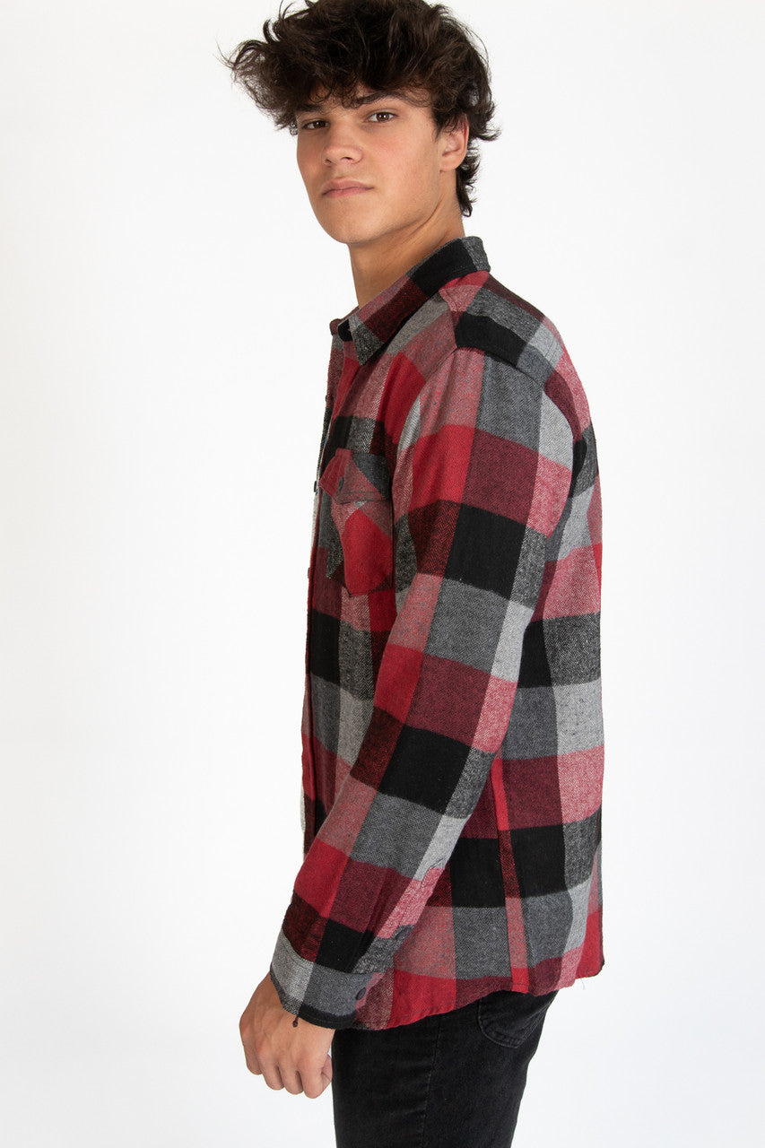 Burgundy & Charcoal Flannel Shirt