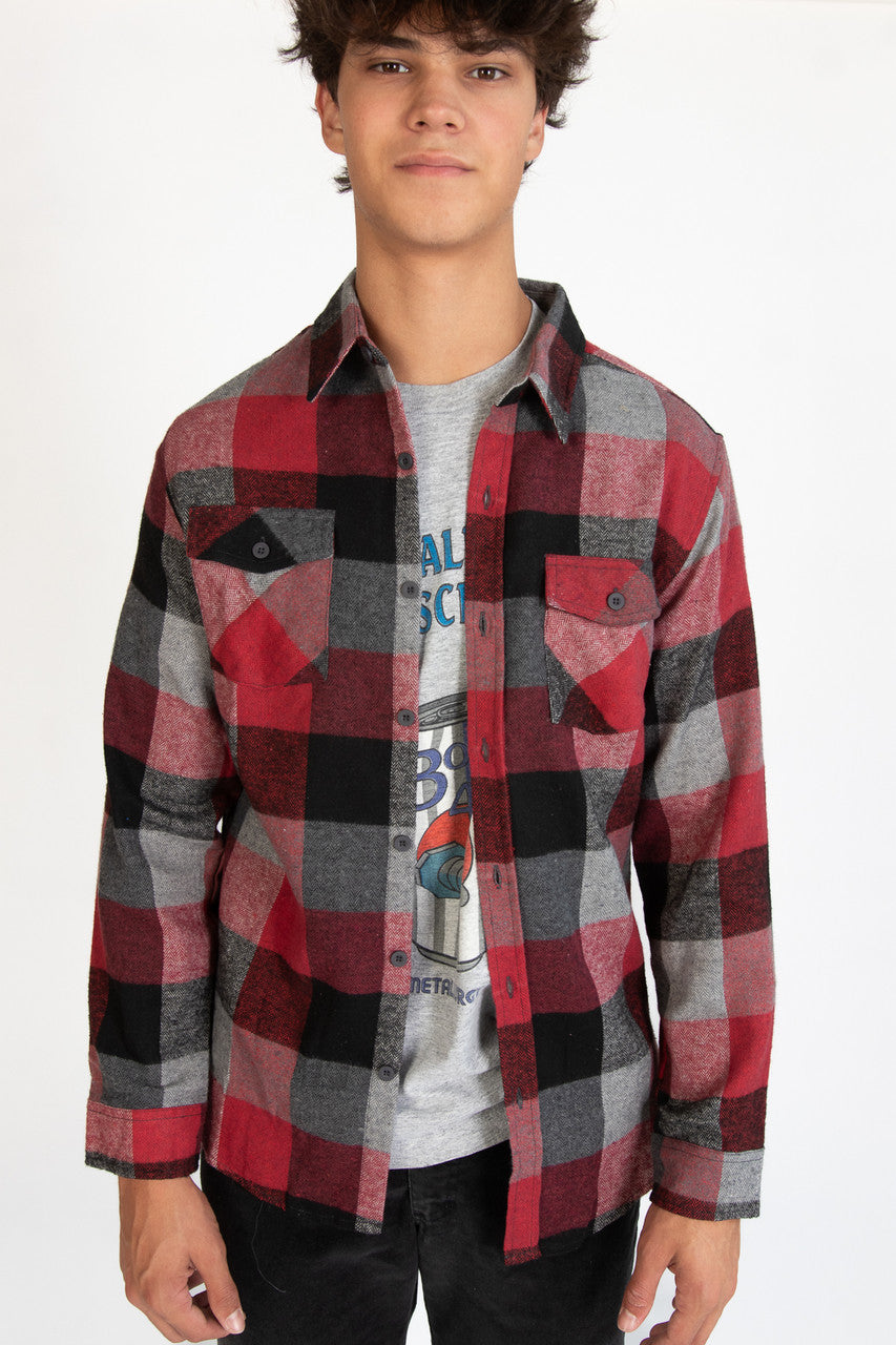 Burgundy & Charcoal Flannel Shirt
