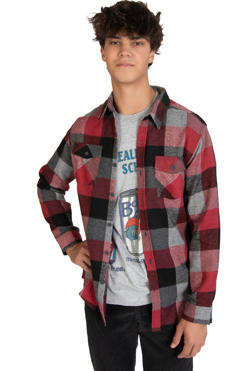 Burgundy & Charcoal Flannel Shirt