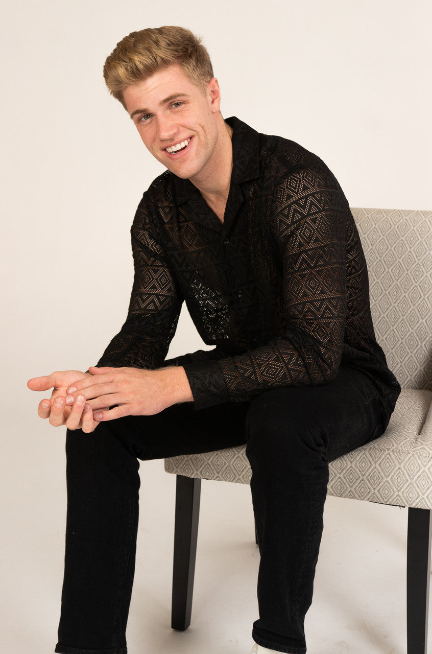 Polyester Triangle Pattern Lace Long Sleeve Shirt