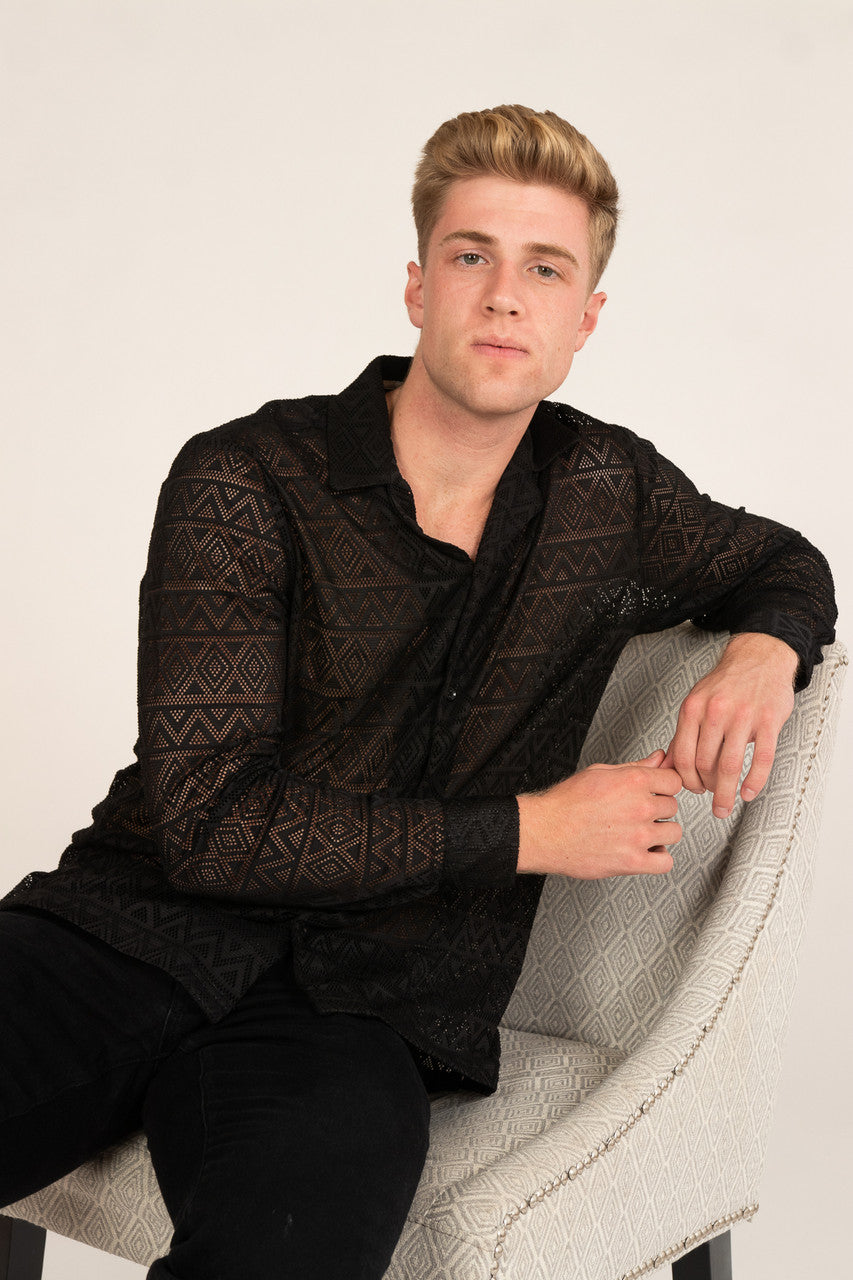 Polyester Triangle Pattern Lace Long Sleeve Shirt