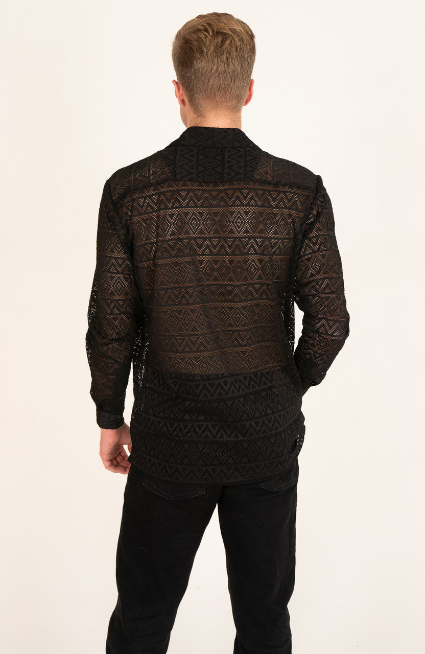 Polyester Triangle Pattern Lace Long Sleeve Shirt