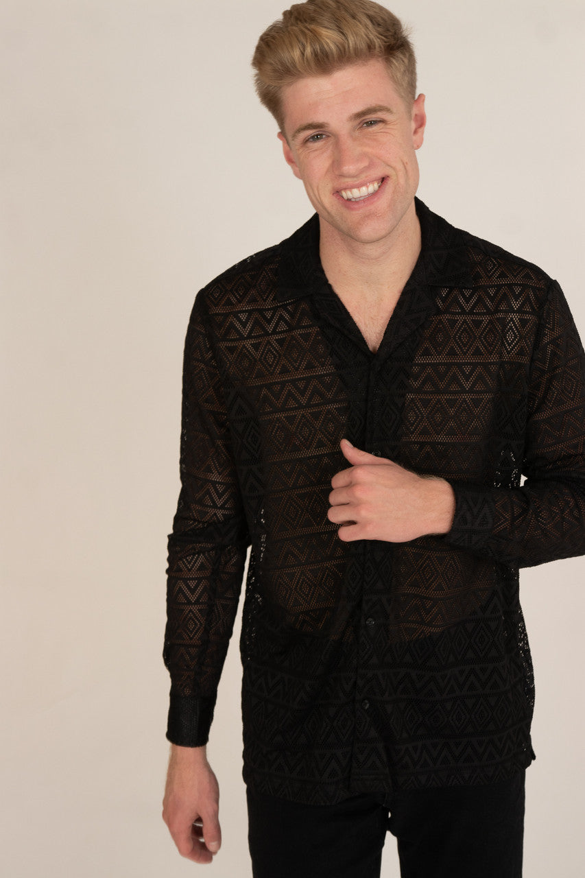 Polyester Triangle Pattern Lace Long Sleeve Shirt