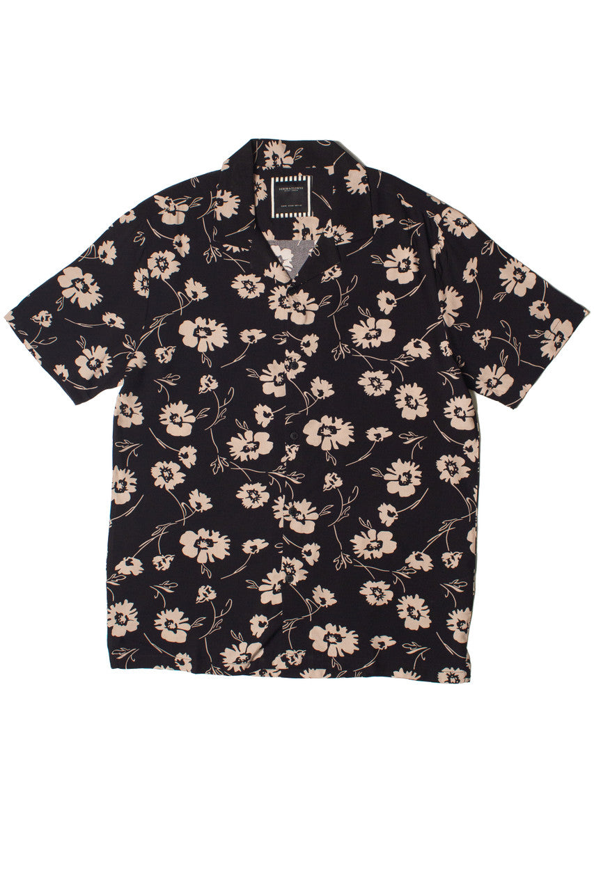 Black & Beige Poppies Button Up Shirt