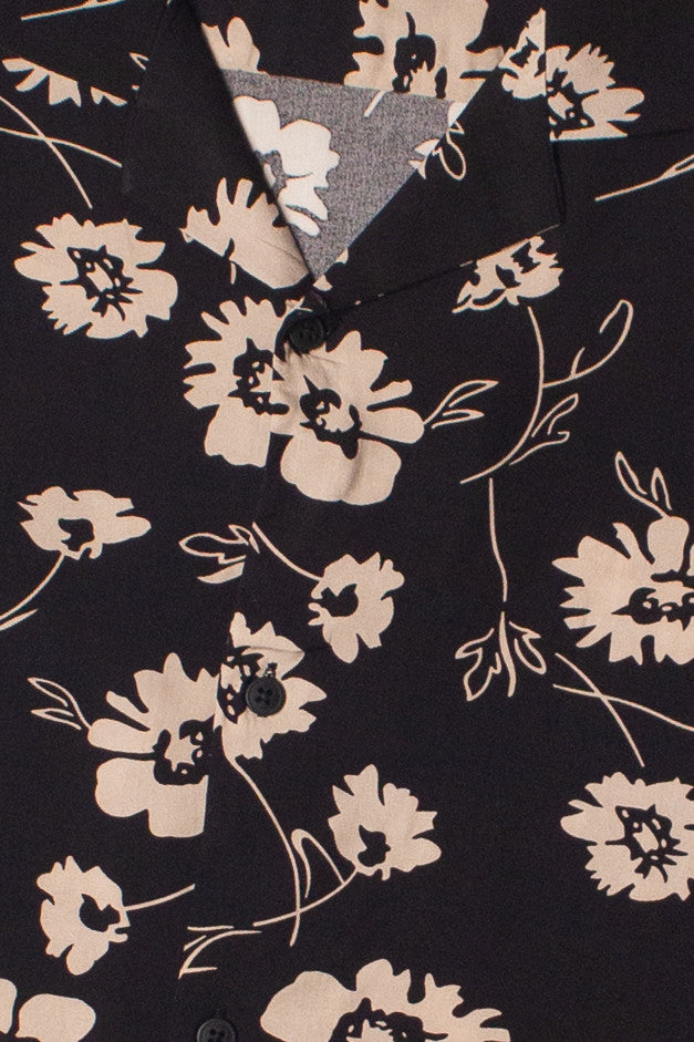 Black & Beige Poppies Button Up Shirt