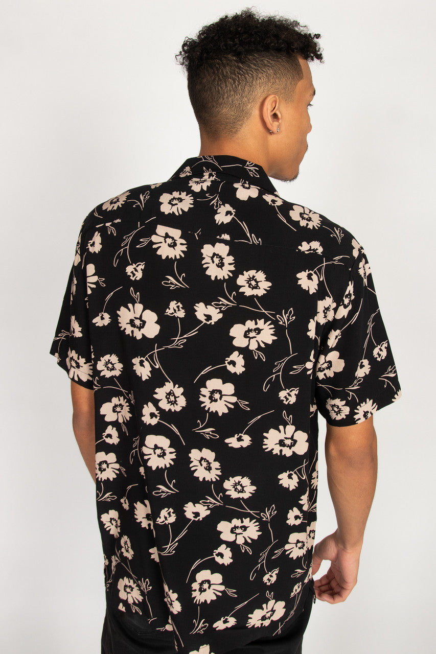 Black & Beige Poppies Button Up Shirt