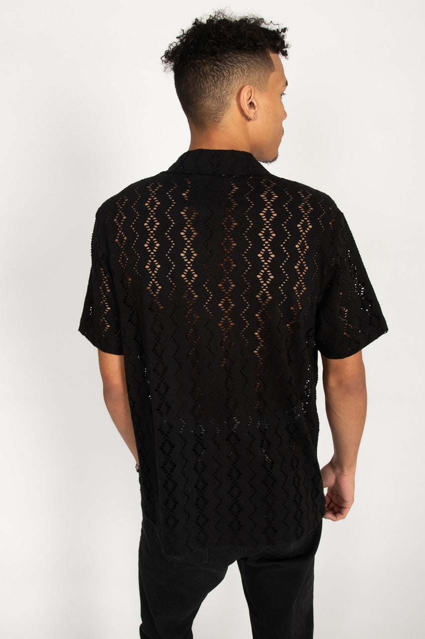 Laser Cut Diamond Pattern Button Up Shirt