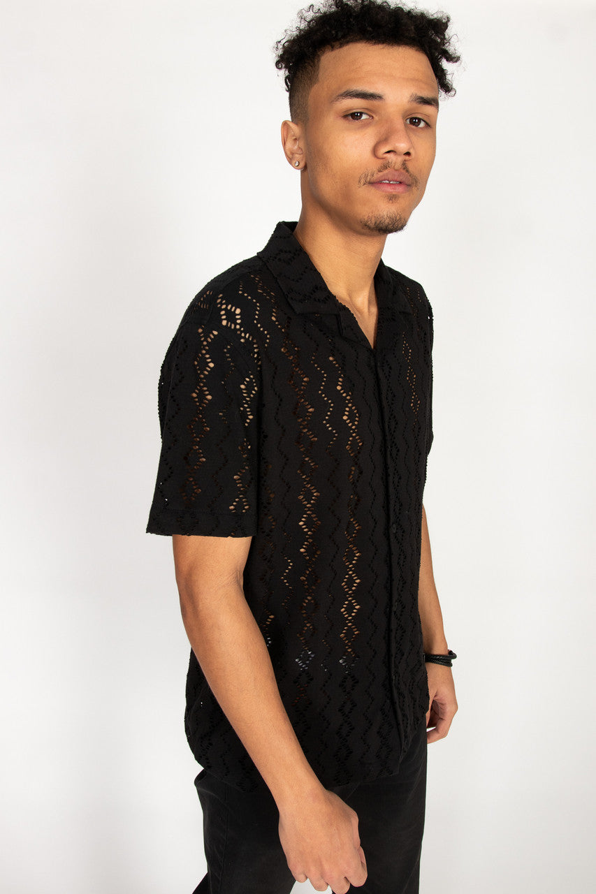 Laser Cut Diamond Pattern Button Up Shirt