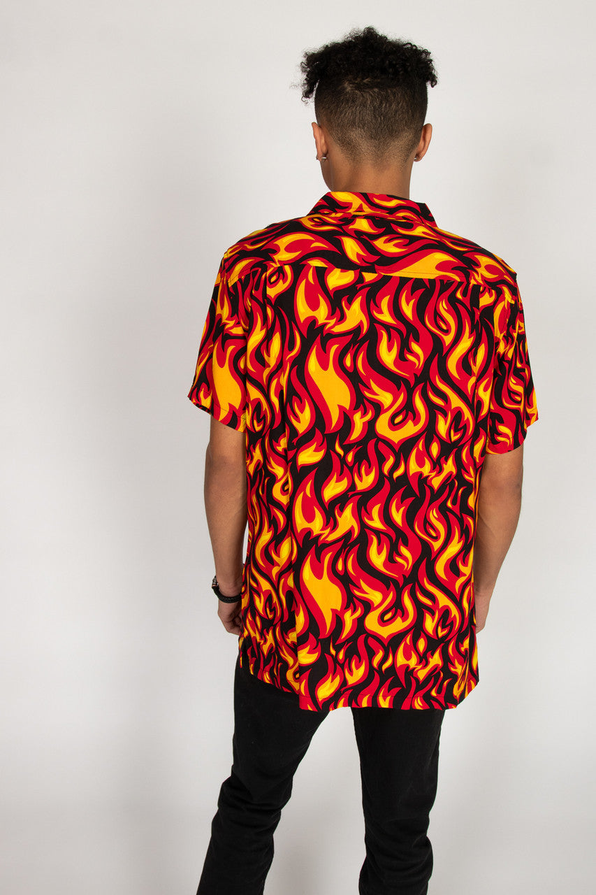 Y2K Full Flames Button Up Shirt