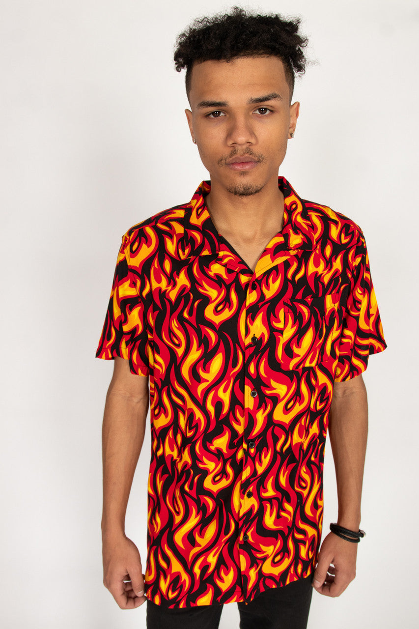 Y2K Full Flames Button Up Shirt