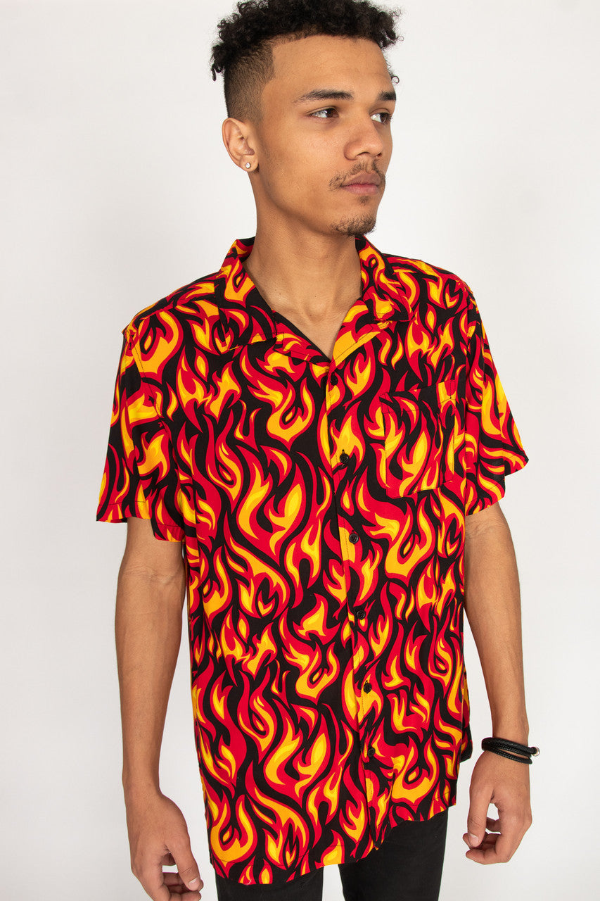 Y2K Full Flames Button Up Shirt