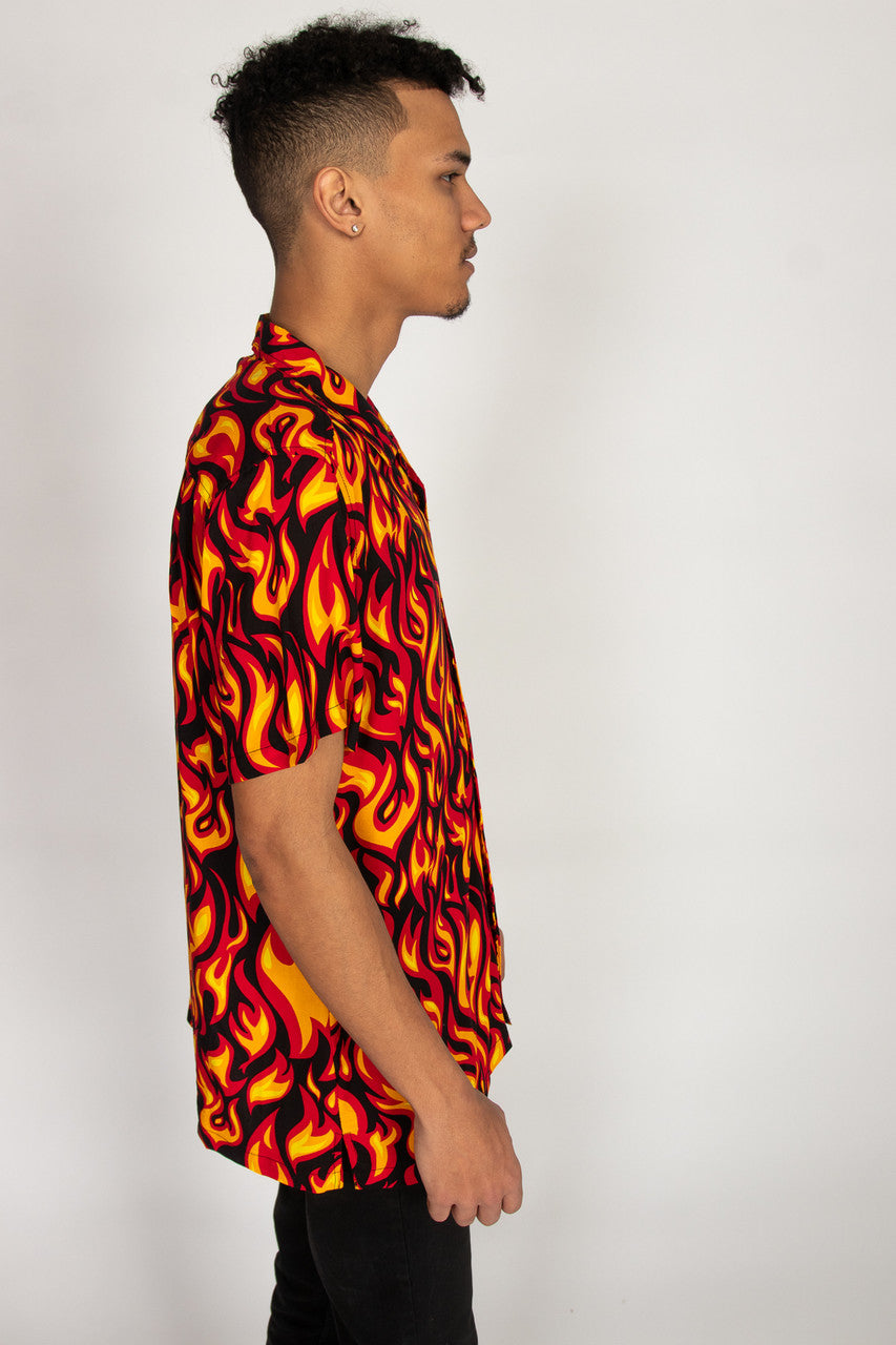 Y2K Full Flames Button Up Shirt