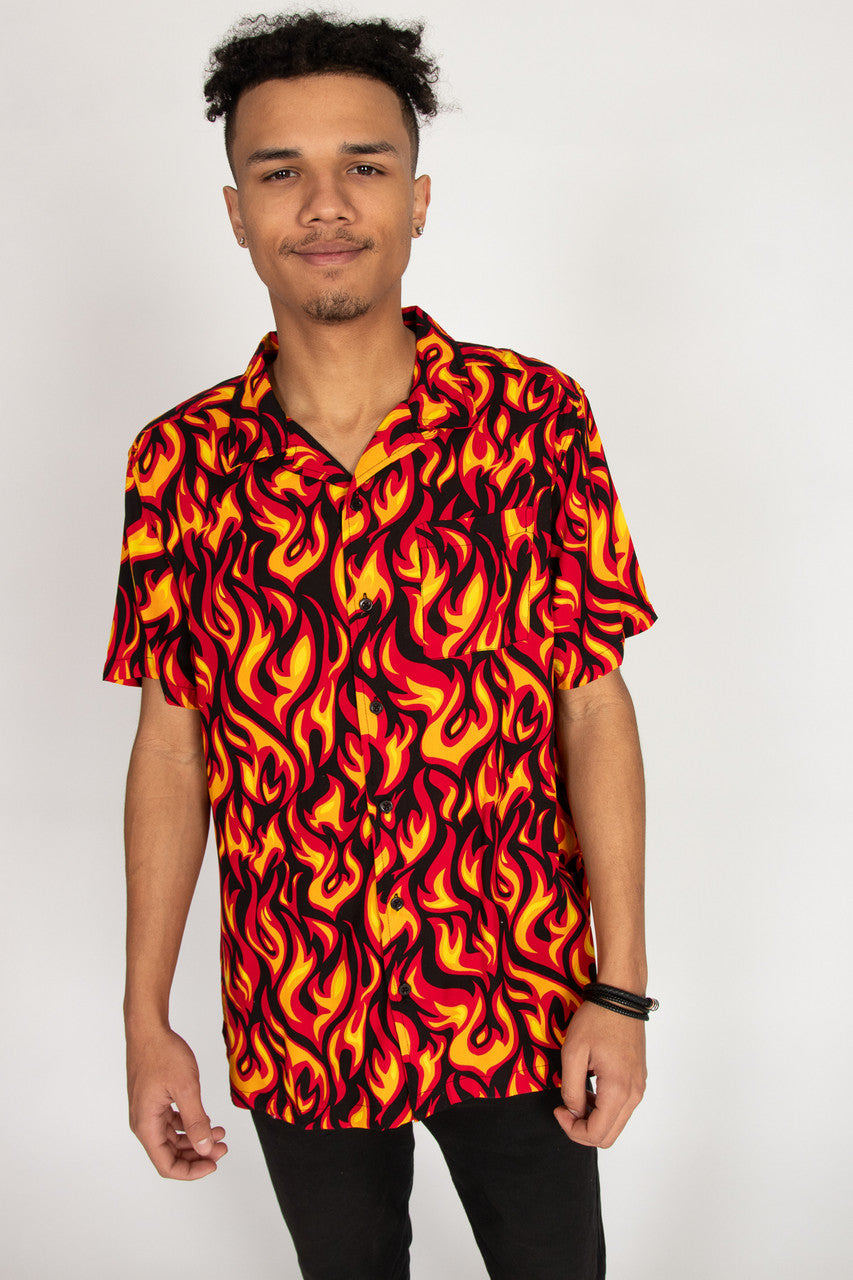 Y2K Full Flames Button Up Shirt