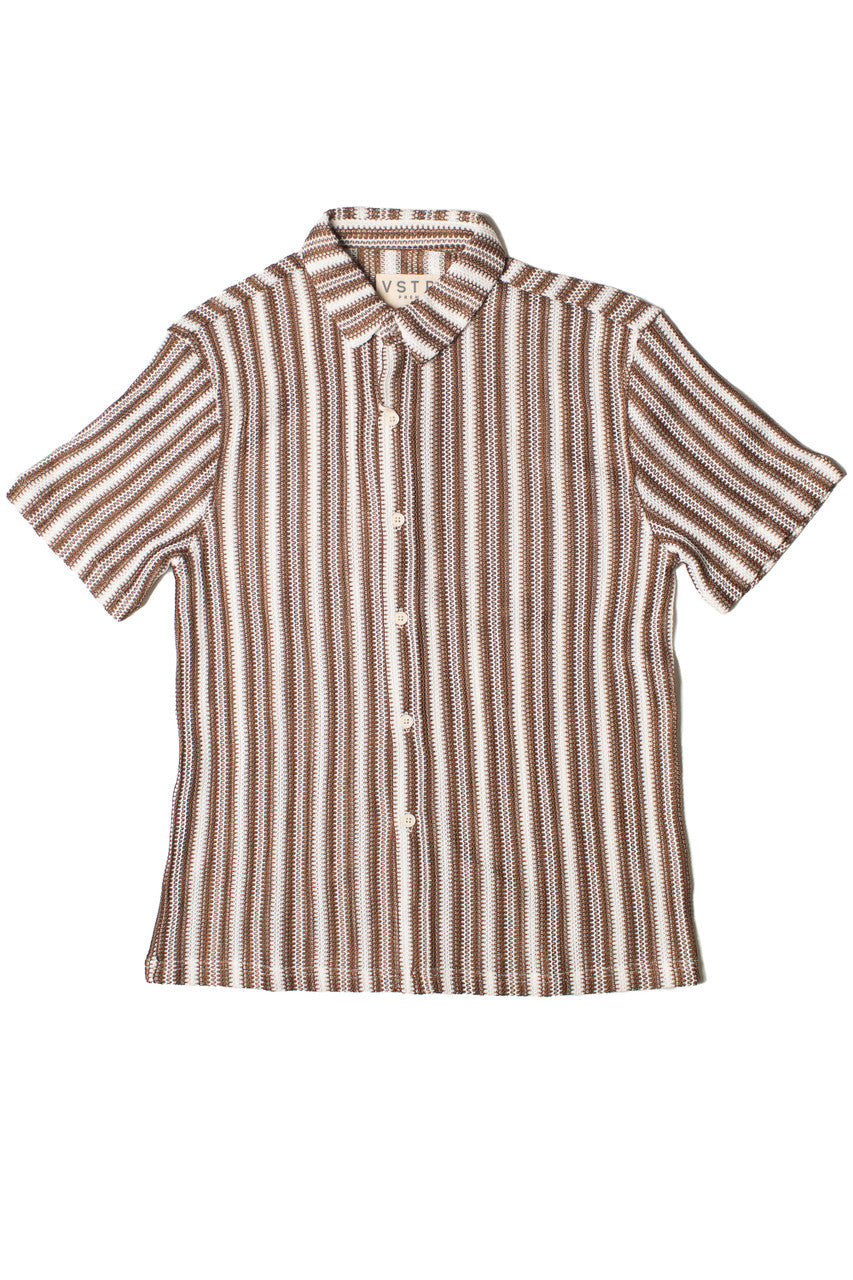Brown Cabana Knit Button Up Shirt