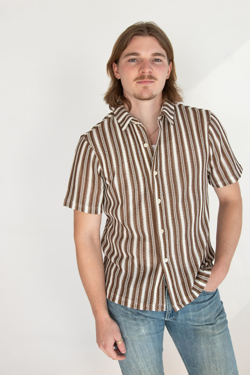 Brown Cabana Knit Button Up Shirt