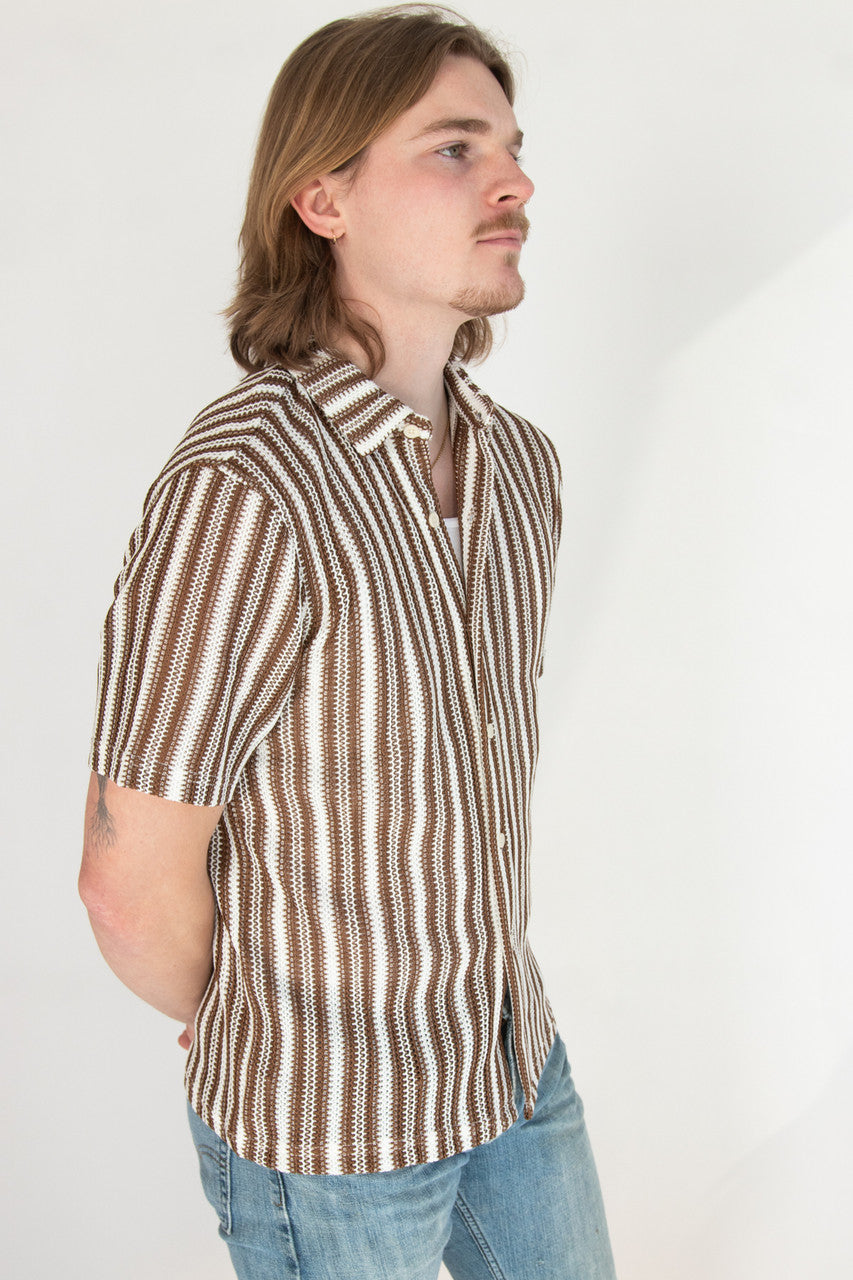 Brown Cabana Knit Button Up Shirt
