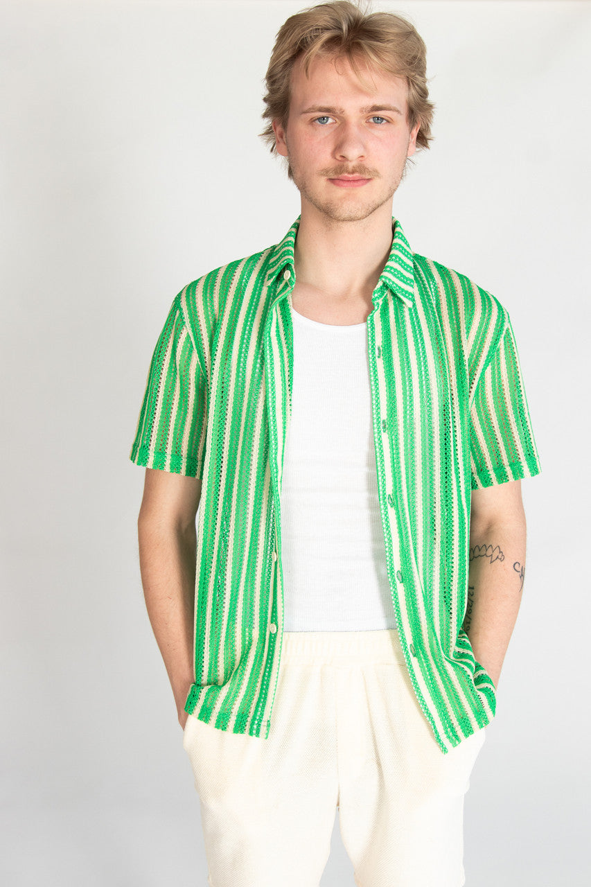 Green Cabana Knit Button Up Shirt