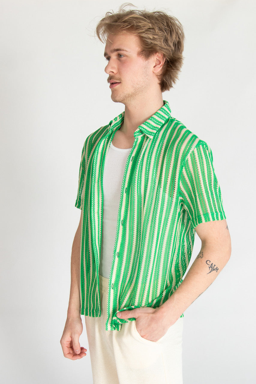 Green Cabana Knit Button Up Shirt