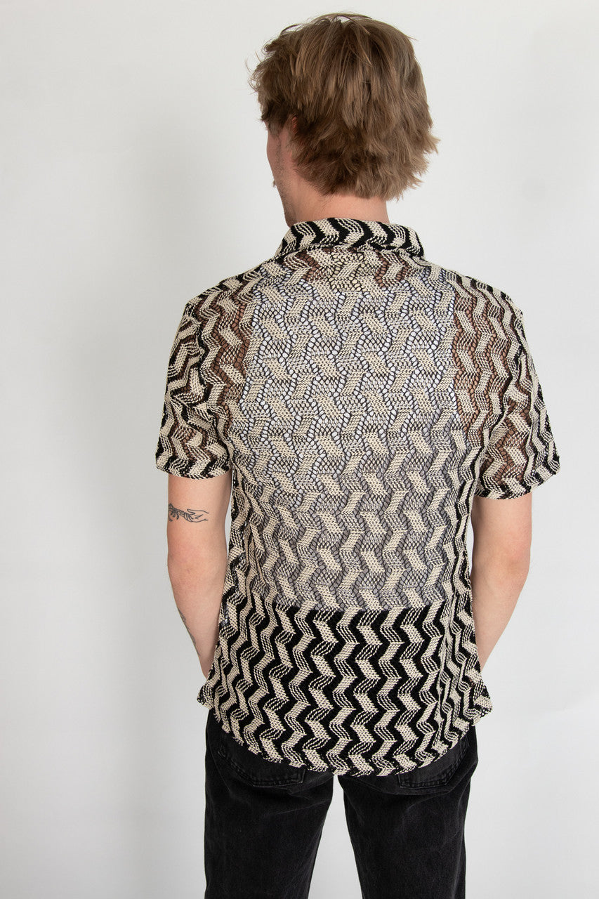 Zigzag Cabana Knit Button Up Shirt