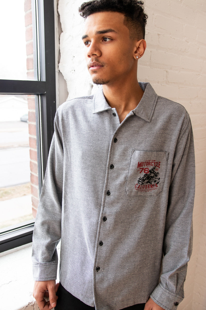 Long Sleeve Motorcycle Button Up Shirt