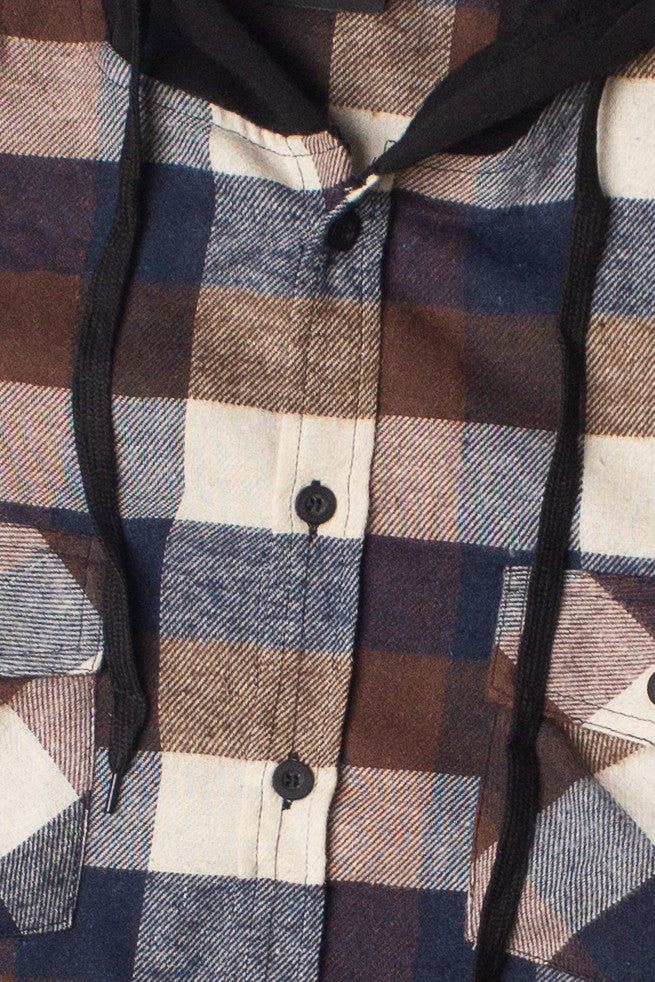 Brown & Blue Hooded Flannel Shirt