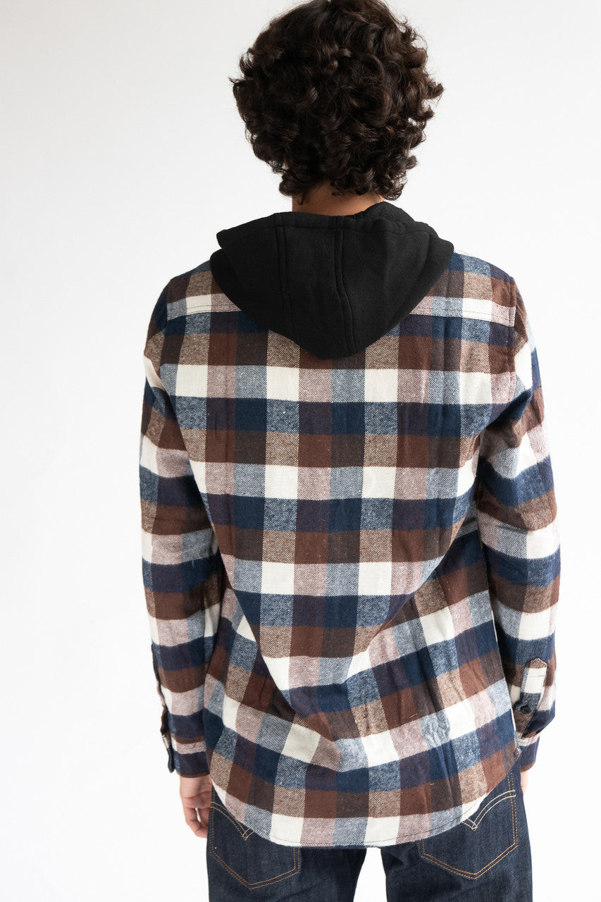 Brown & Blue Hooded Flannel Shirt