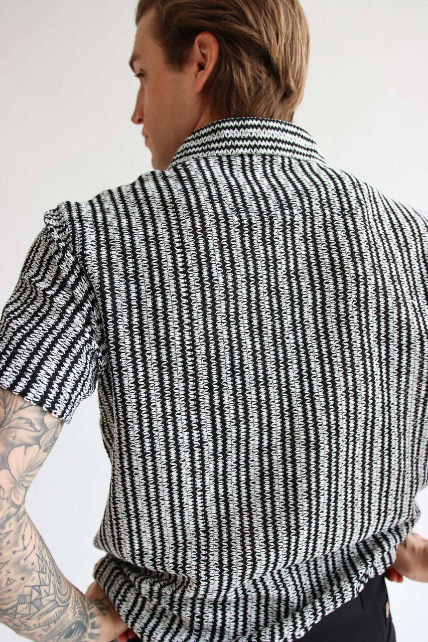 Mini Zigzag Stripe Knit Button Up Shirt
