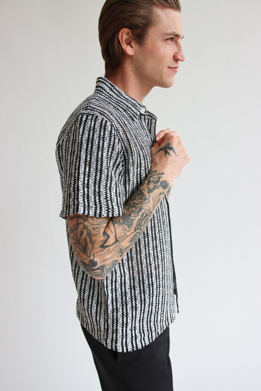 Mini Zigzag Stripe Knit Button Up Shirt