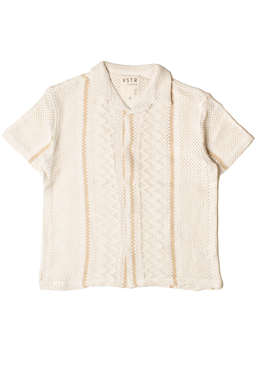 Stripe Cabana Crochet Button Up Shirt