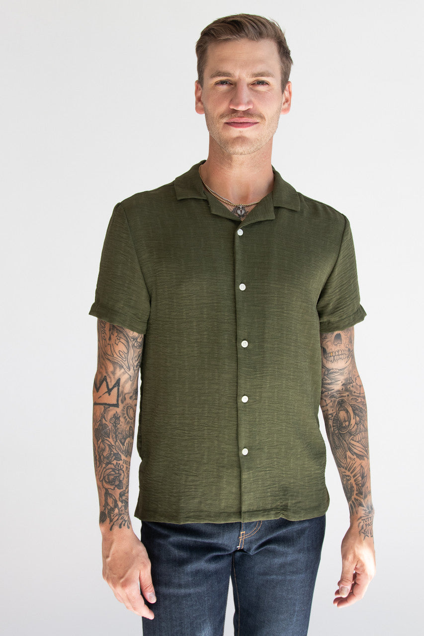 Olive Textured Woven Button Up Shirt