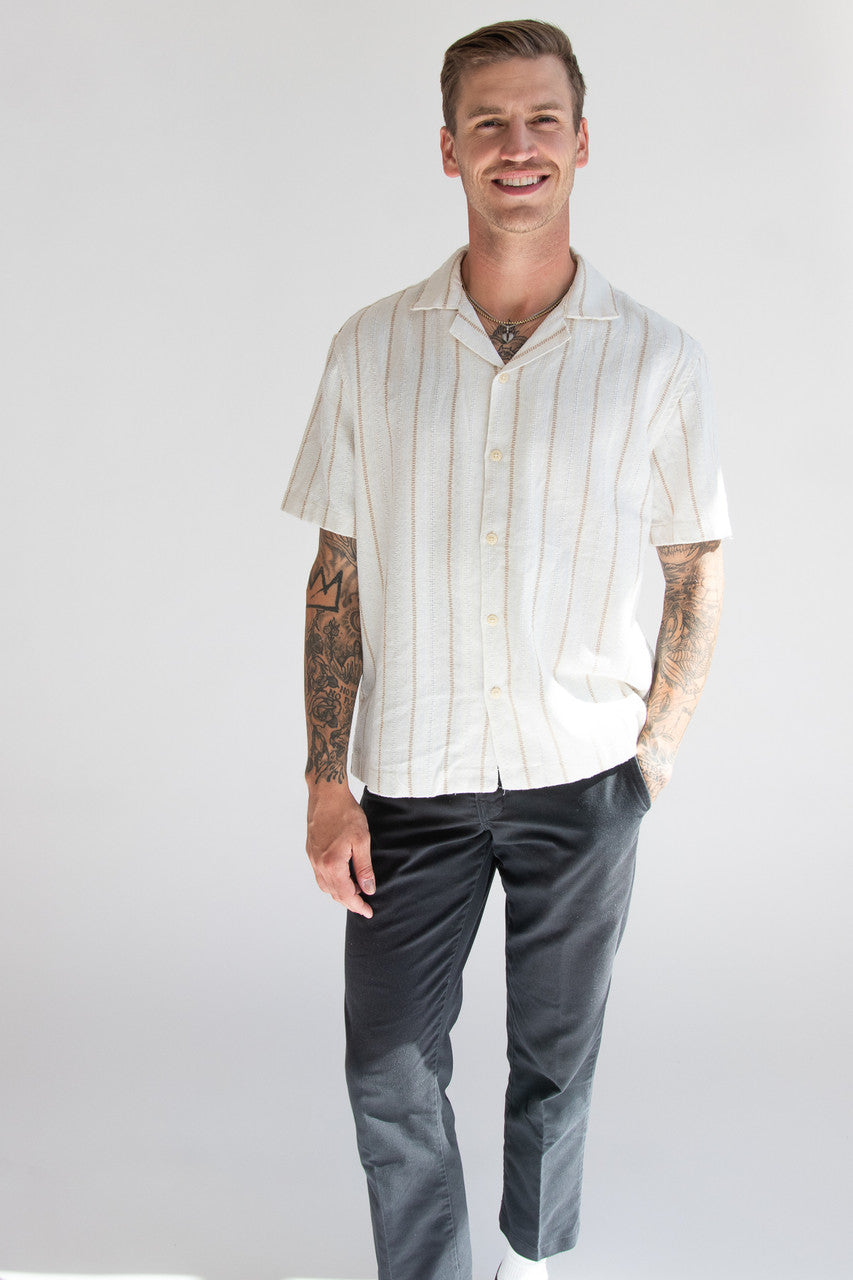 Cream Striped Woven Button Up Shirt