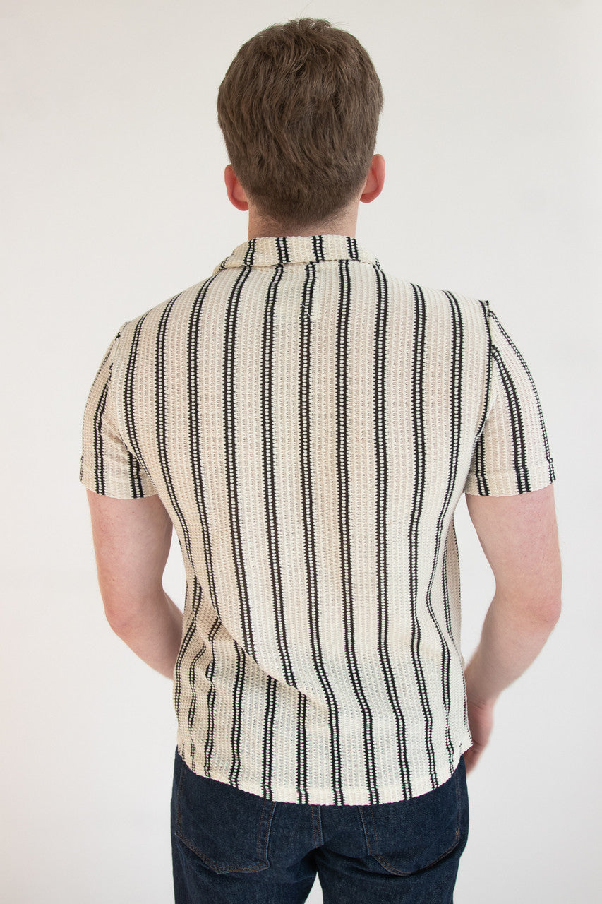 Double Stripe Crochet Button Up Shirt