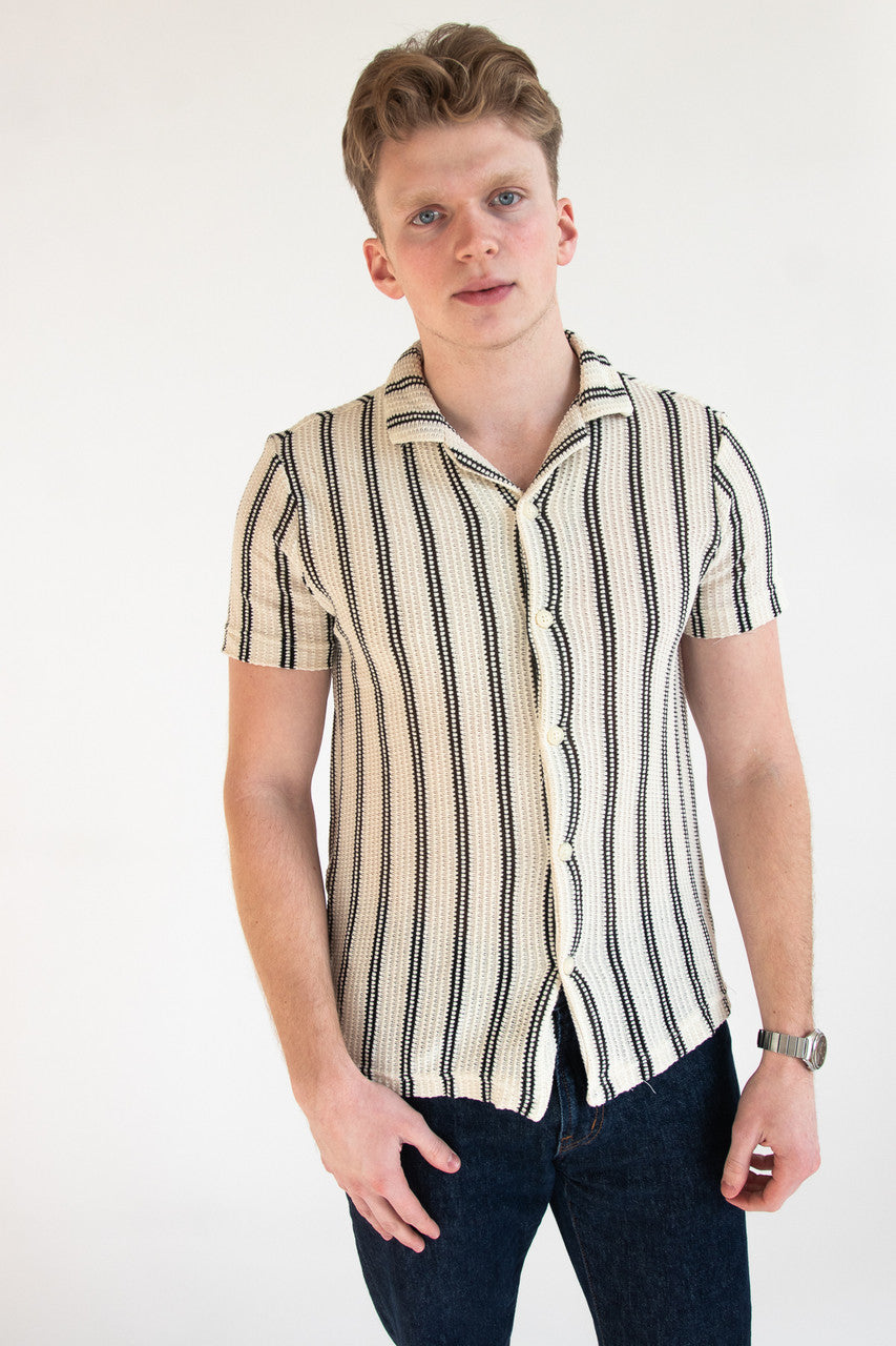 Double Stripe Crochet Button Up Shirt