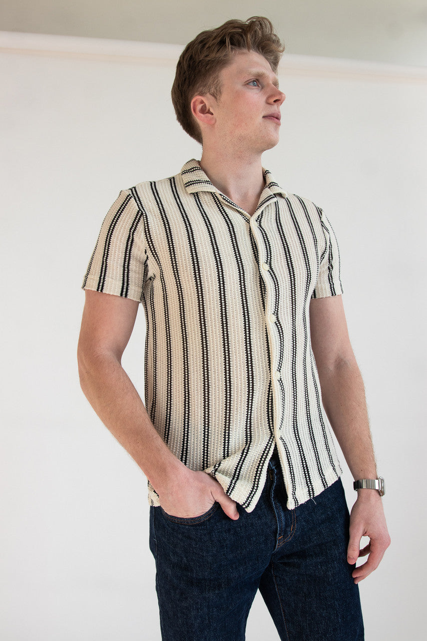 Double Stripe Crochet Button Up Shirt