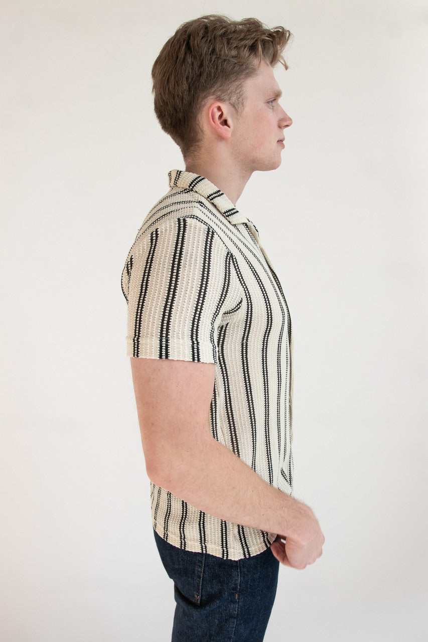 Double Stripe Crochet Button Up Shirt