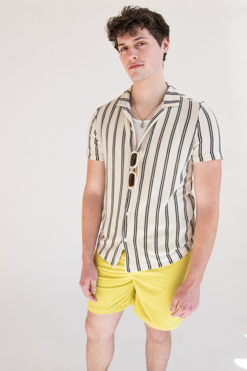 Double Stripe Crochet Button Up Shirt