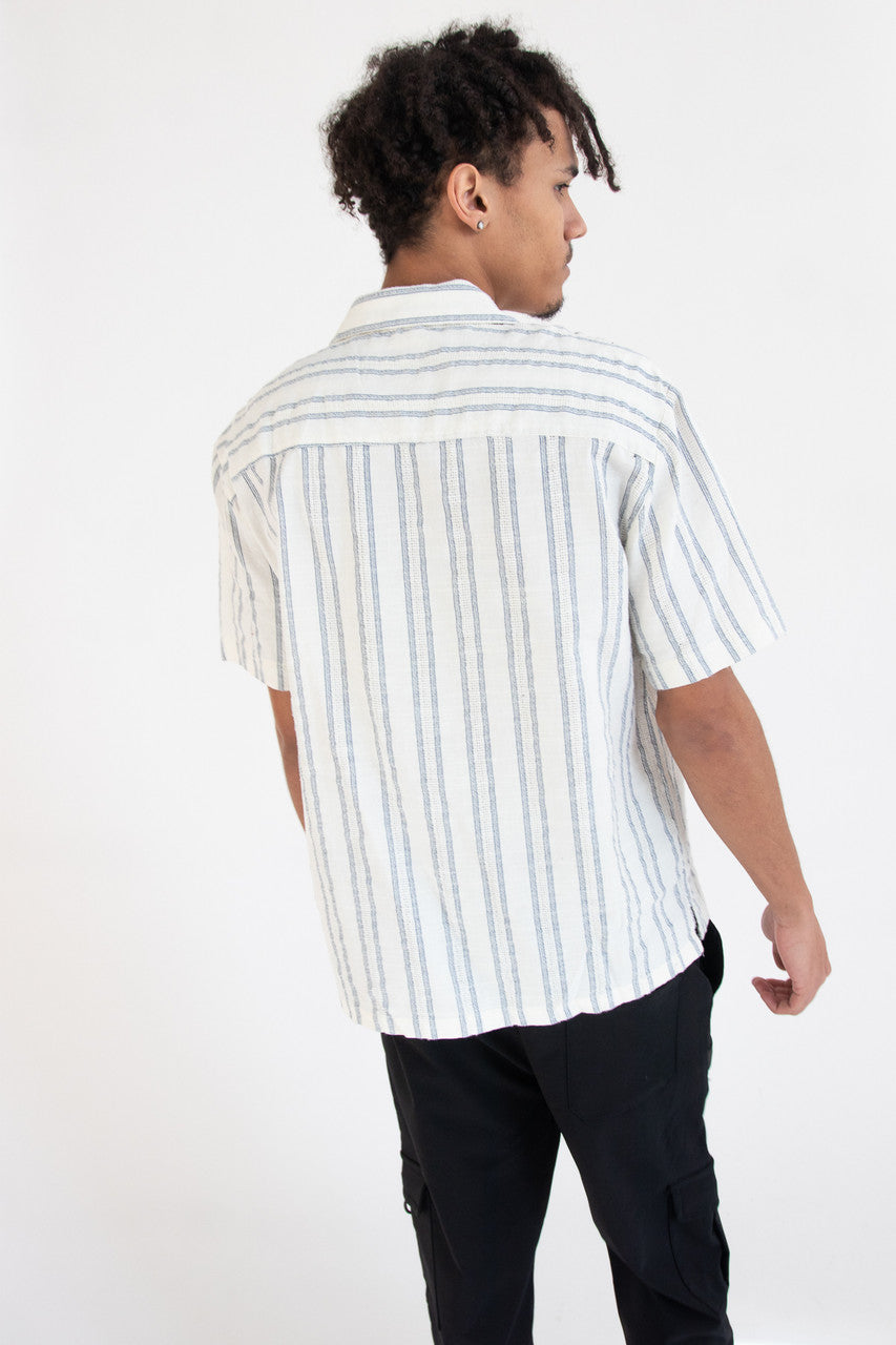 Beachy Textured Stripe Button Up Shirt